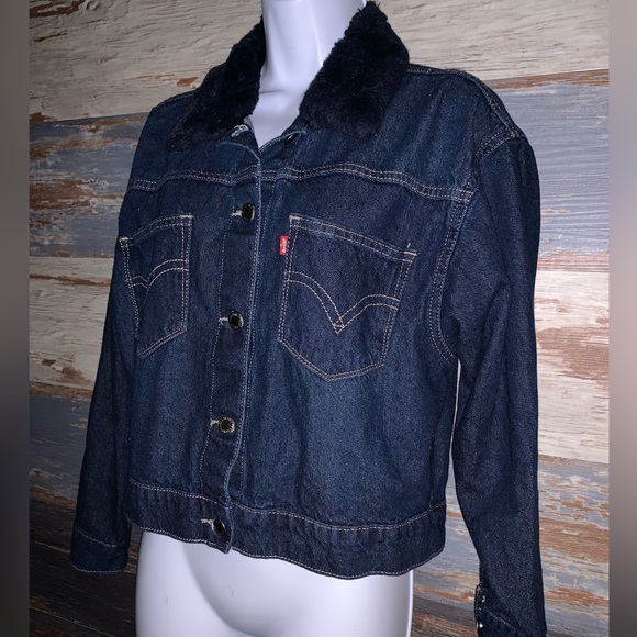 Levi’s vintage denim jacket with faux fur navy collar size M/L medium/large - Picture 7 of 9